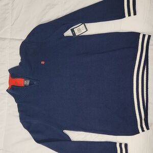 Boys Izod Navy Quarter-Zip Sweater with Orange Accent